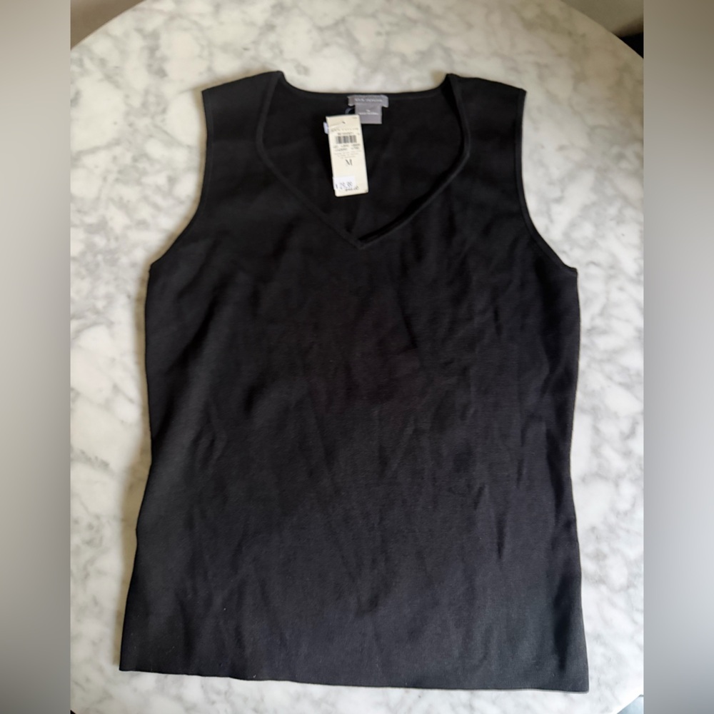 Ann Taylor Black Silk V-Neck Sleeveless Knit Tank Minimalist Normcore Heirloom
